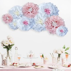 Pink Paper Flowers Decoration Blush Cream Colorful Pom Poms Wall Decor Party