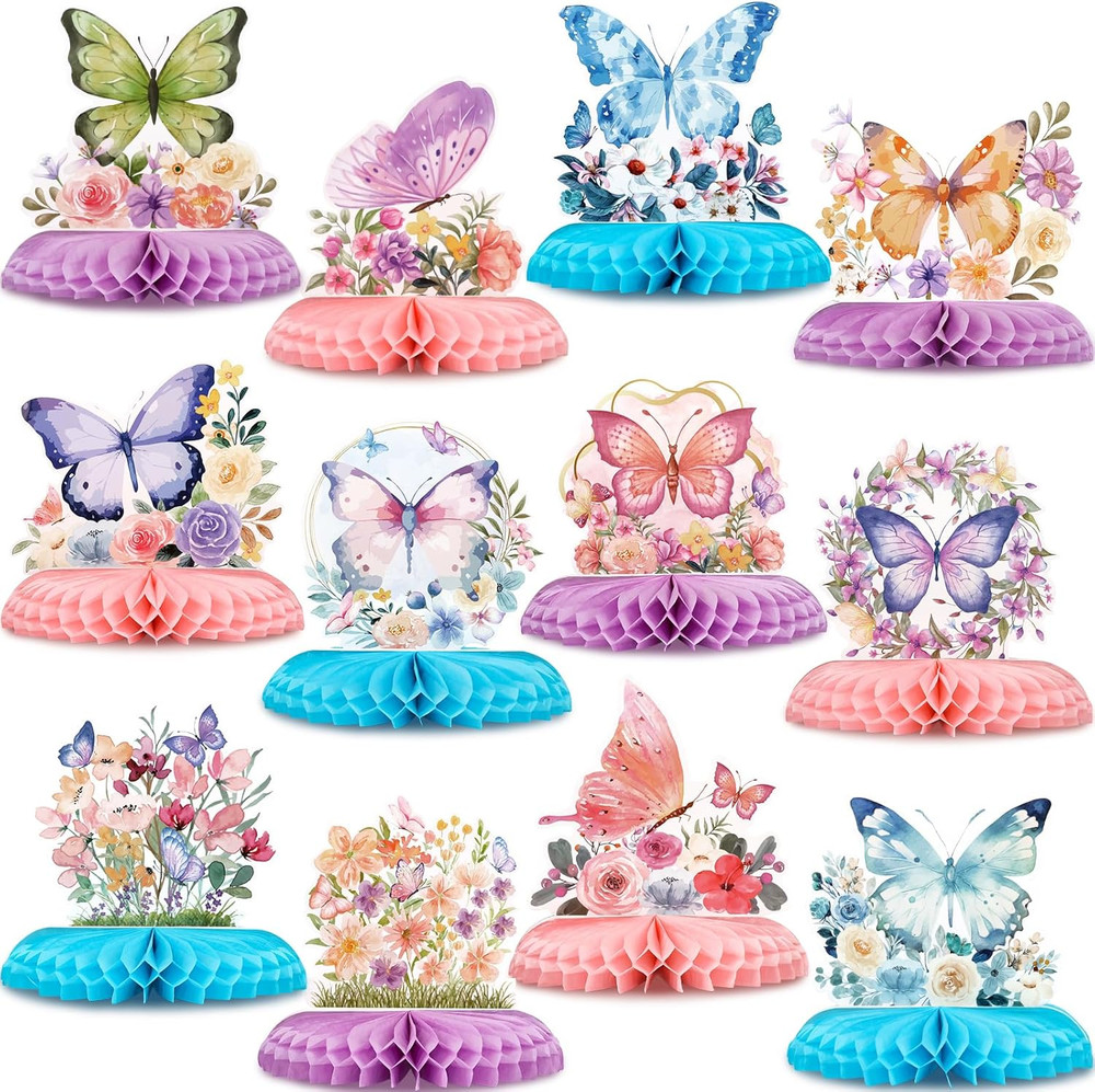 12 Pcs Butterfly Centerpieces for Tables Floral Butterfly Birthday Party Decorat