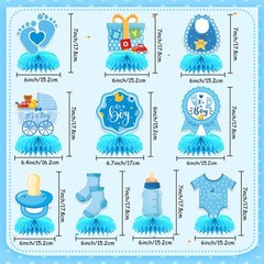 Blue Baby Shower Decorations – 10 Pcs Honeycomb Centerpieces Table Decor for Boy