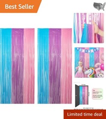 Enchanting Blue Purple Pink Tinsel Backdrop – 2-Pack for Magical Parties