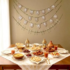 4 Pcs Ramadan Eid Mubarak Wood Bead Garland Eid Mubarak Ramadan Hanging Banne…