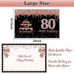 Kuxriox Large 80th Birthday Card With Envelope, Extra Big Guest Book Rose Gol…