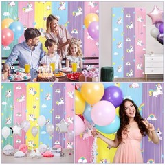 Tiamon Unicorn Party Decorations 2 Pack Foil Fringe Curtains