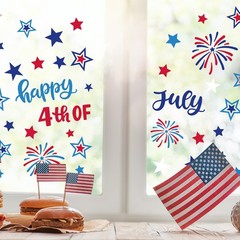 9 Sheets 4th of July Window Clings USA Stars Fireworks Window Decals Patriotic D