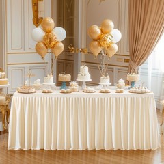 Party Talk Light Champagne Polyester Table Clothes for 4 Foot Rectangle Tables,