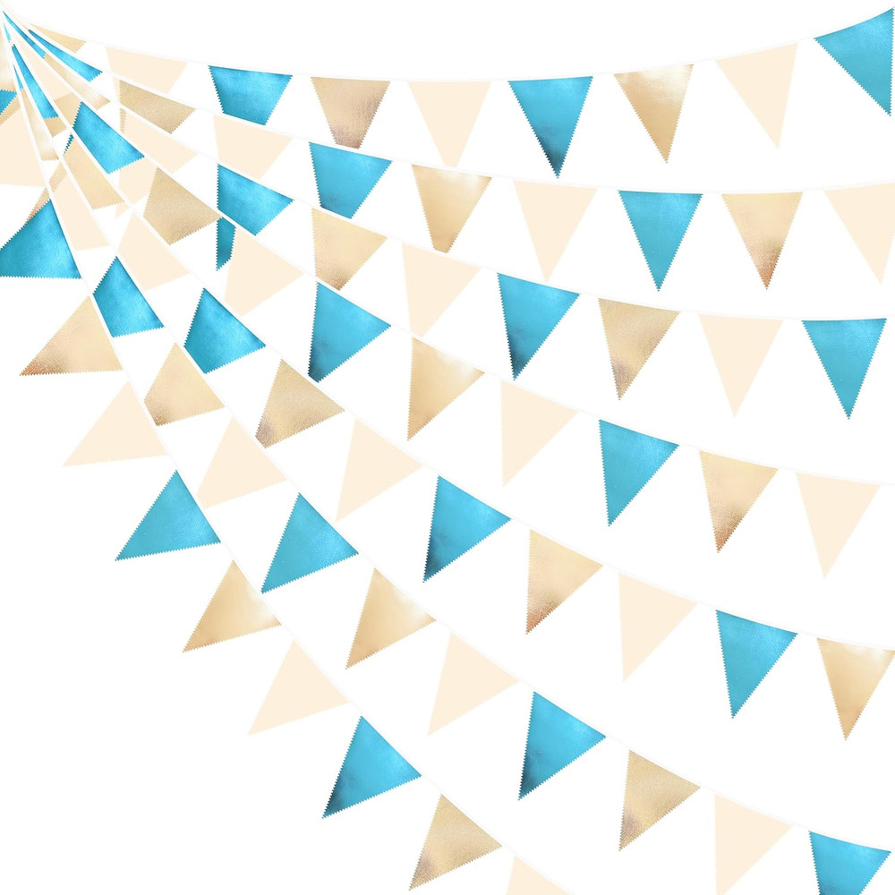 Champagne Gold Sky Blue Beige Decorations Metallic Fabric Triangle Pennant Banne