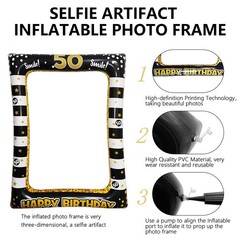 50th Birthday Photo Booth Props, Inflatable Photo Booth Frame, Giant Black Go…