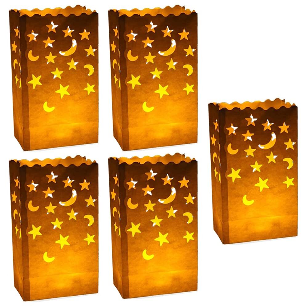 50 White Luminary Candle Bags Stars Moon Fire-Retardant Wedding Valentine
