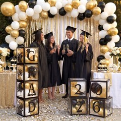 4 Pcs 2026 Graduation Balloon Boxes, Black & Gold Party Decorations with blessin