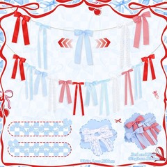 Cherry Blue Gingham Bow Garland, White Lace and Red Blue Gingham Bow Garland Ri