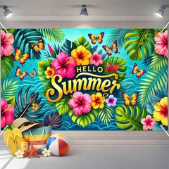 HOMETITUTE Hello Summer Banner 71 x 43 inch Hawaiian Beach#005