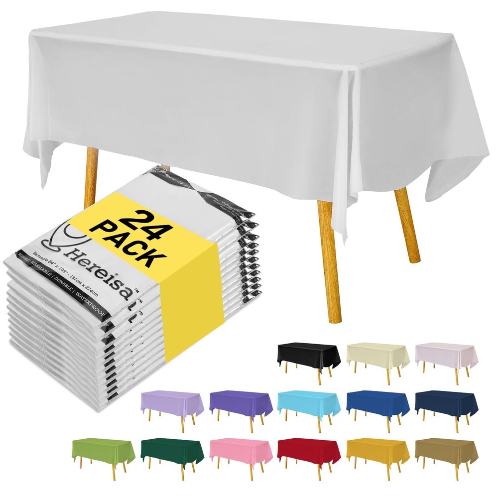 White Disposable Plastic Tablecloth for Rectangle Tables – 24 Pack