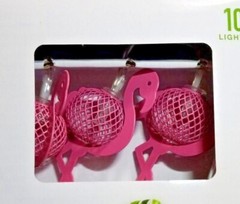 Pink Flamingo String Lights Metal Mesh LED Set 10 Lights Indoor Party CHIC Home