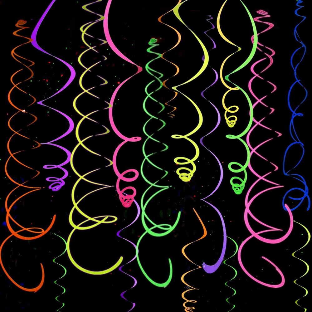 UV Party Decoions, Colorful Hanging Garlands, Black Light Theme, Multicolor