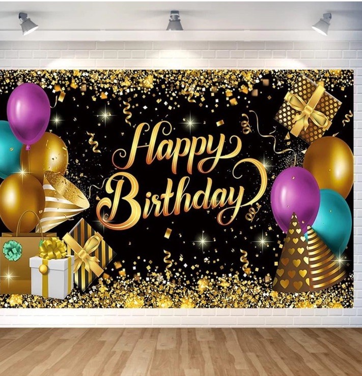 Black and Gold Birthday Party Backdrop Black Gold Glitter Balloon Happy Birthday