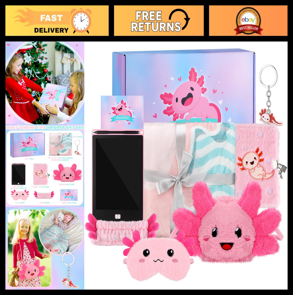 Axolotl Gift Set for Easter, Valentine’s & Birthdays – Flannel Blanket, LCD Tabl