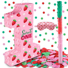 Strawberry Birthday Decorations, Sweet One Number 1 Pinata with Stick Blindfold