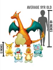 HUGE Pokemon Charizard Birthday Party Balloon 4ft Tall !! & 4pc Table Balloons
