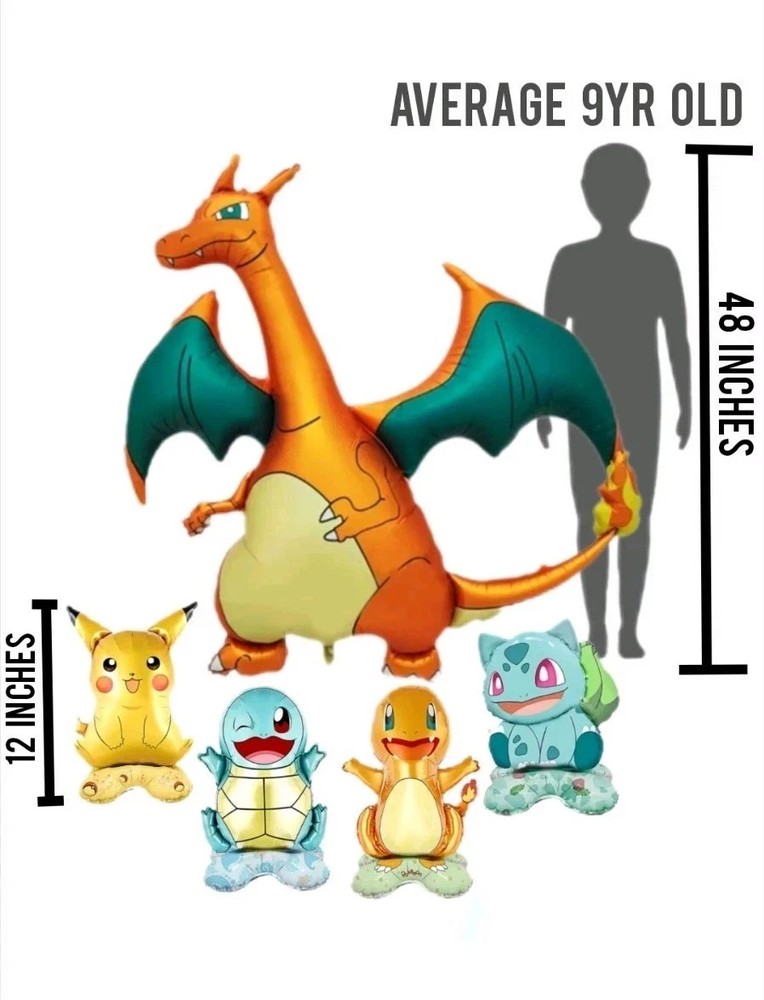 HUGE Pokemon Charizard Birthday Party Balloon 4ft Tall !! & 4pc Table Balloons
