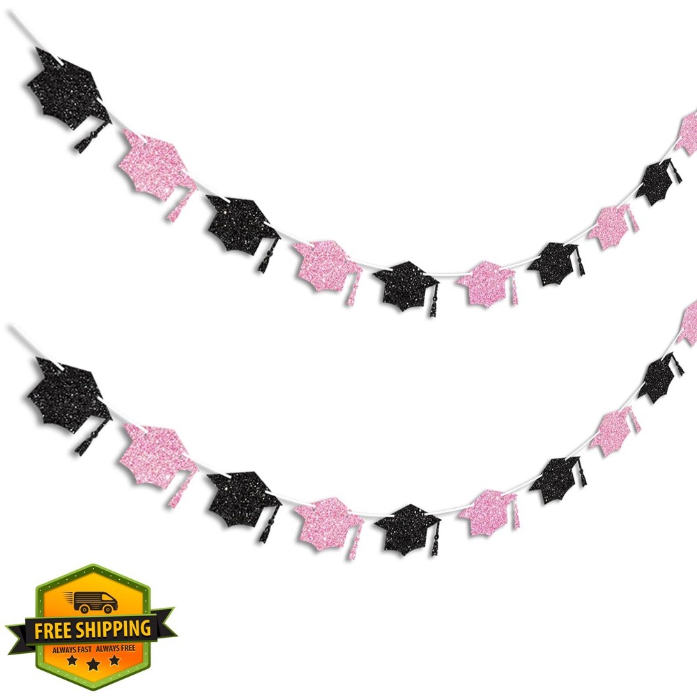 Vofrise 2026 Pink Glitter Graduation Banner, Congrats Grad