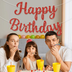 Glitter Happy Birthday Banner Sign Birthday Garland Wall Door Banners Flag for W