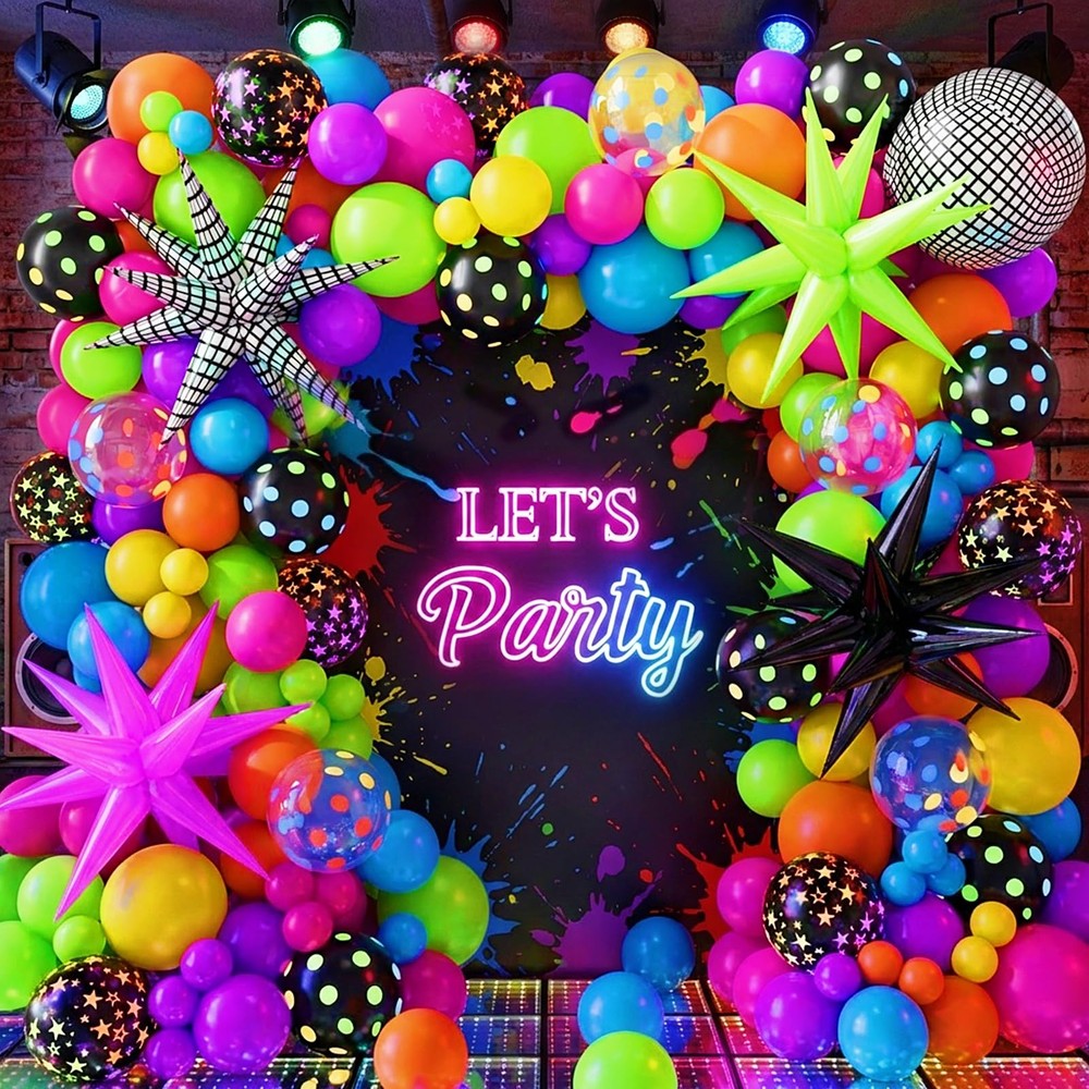 Neon Balloons Arch Garland Kit with Yellow Hot Pink Lime Green Orange Blue Ne…