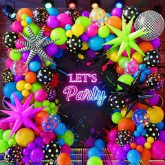 Neon Balloons Arch Garland Kit with Yellow Hot Pink Lime Green Orange Blue Ne…