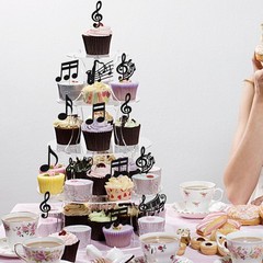 24 Pack Music Notes Cupcake Toppers Glitter Black Music Theme Party Decoratio…