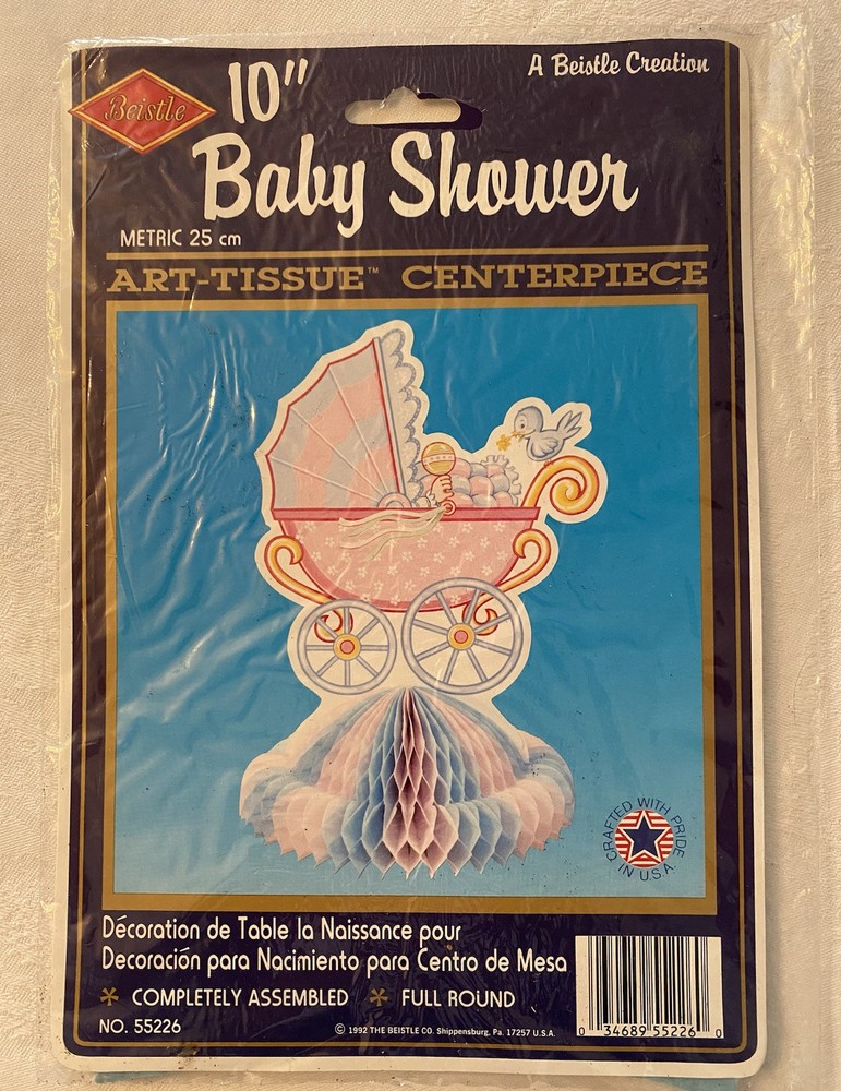 Baby Shower Table Centerpiece Art Tissue Stroller Pastel Die Cut Honeycomb NEW