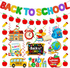Back to School Decorations Banner,Back to School Banner and Apple Pencil Garland
