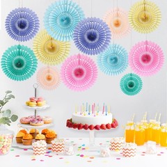 12 PCS Pastel Rainbow Paper Fans Tissue Flowers Groovy Birthday Party Decor