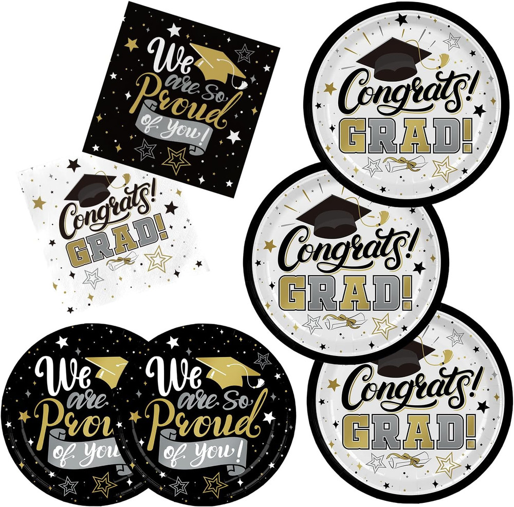 Graduation Decorations 2026 Black and Gold Grad Party Supplies with Disposable