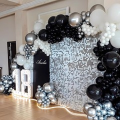 Black Silver Balloon Arch Kit 138Pcs Black White Metallic Silver Confetti Dis…