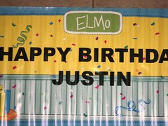 Elmo Happy Birthday JUSTIN Banner 18 inches width and 60 inches length