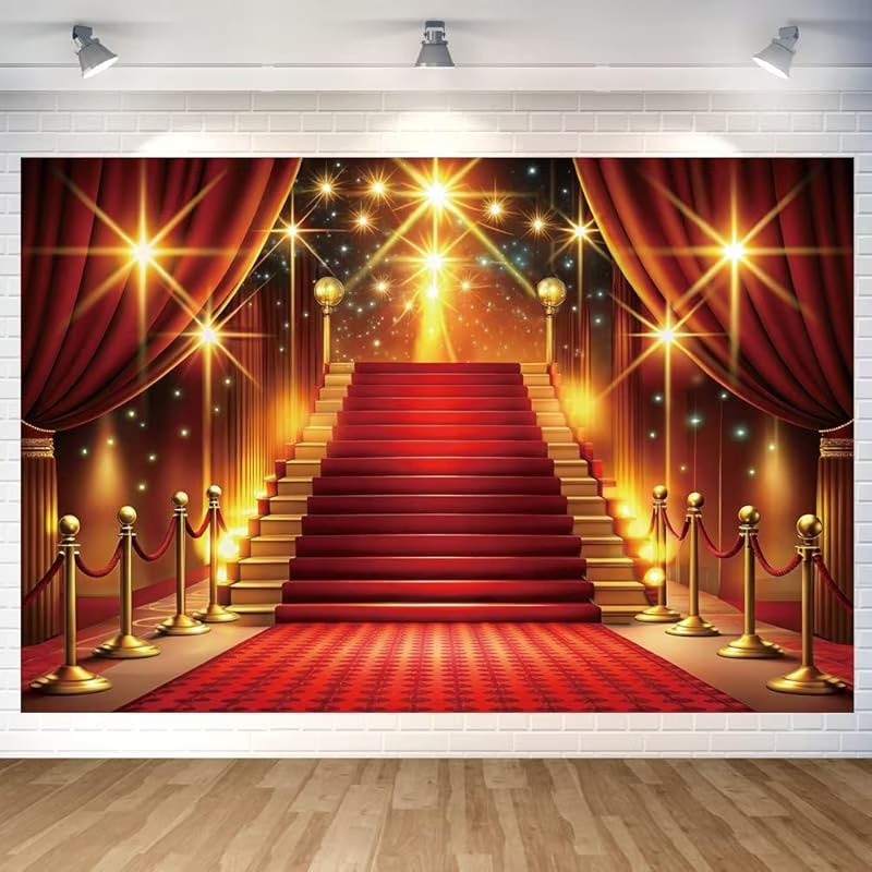 Red Carpet Curtain Stage Backdrop Photo Background Movie Night Birthday Party
