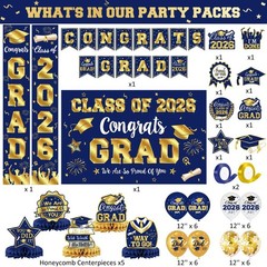 2026 Graduation Decorations – Navy Blue and Gold Graduation Decorations Set Cong