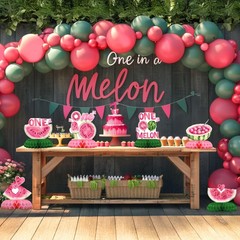 One in a Melon Birthday Table Centerpieces – 9PCS Watermelon Themed First Bir…