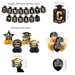Graduation Decorations 2026 Set Black Gold, Congrats Grad Decor Set with Banner