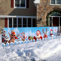Merry Christmas Decorations Snowman Santa Reindeer Fence Banner Xmas Gift 78X17″