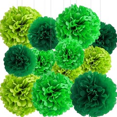 12 Pcs Green Dark Green and Light Green Tissue Paper Pom Poms for St. Patrick…