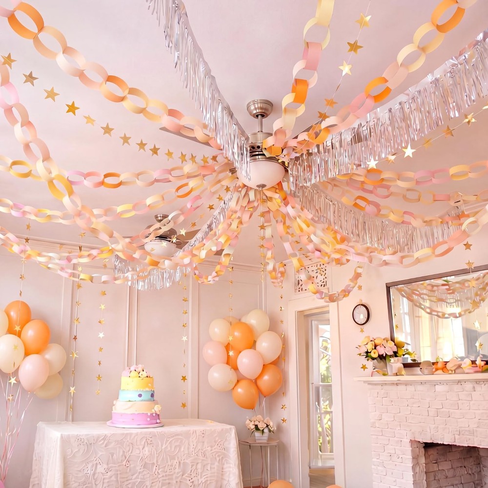 Fancy Party Decor Set 308 Sheets Colorful Chains Strips, Silver Metallic Foil…
