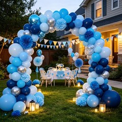 Blue Balloons 60 pcs 12 Inch Light Navy Baby Pearl Blue Metallic Latex Balloo…