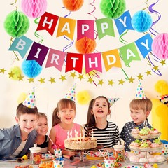 Multicolor Happy Birthday Decorations Set Supplies for Party Rainbow Banner Kit