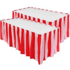 2 Pieces Red White Striped Table Skirt Circus Theme Table Skirt For Carnival Hom