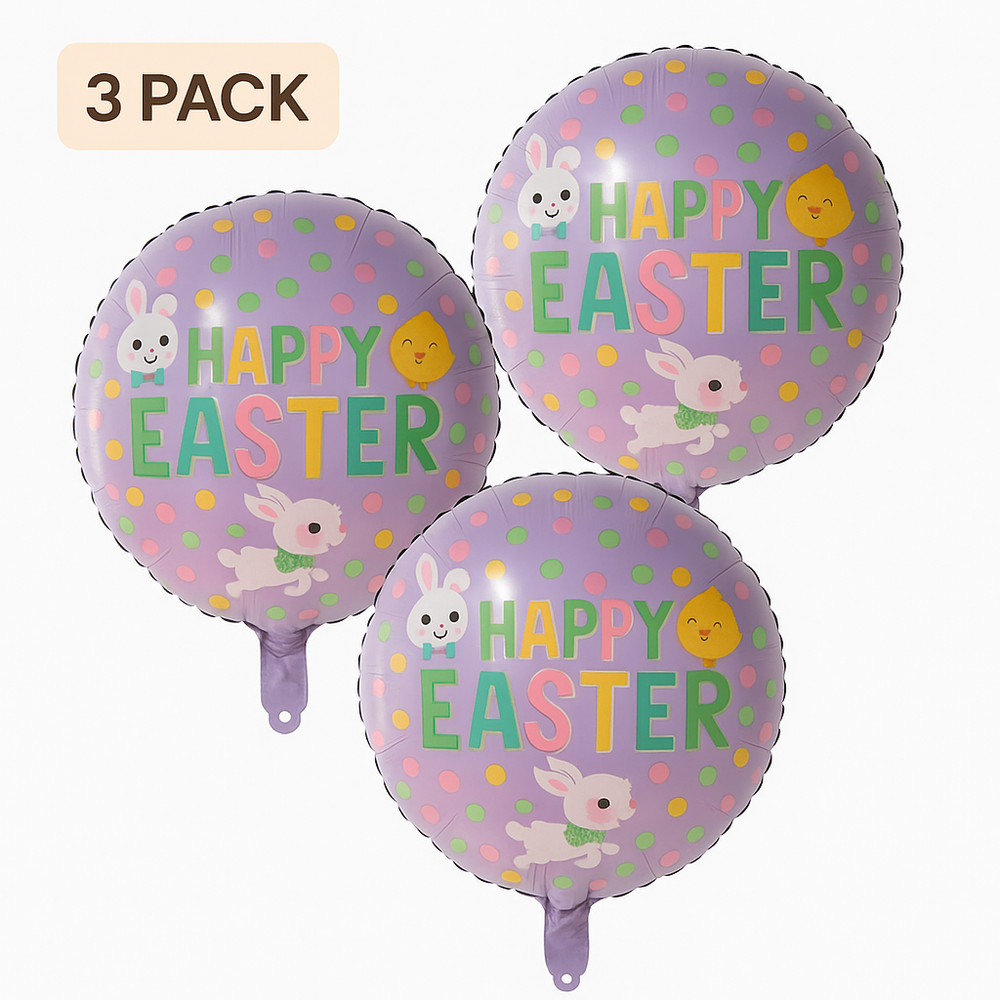 Happy Easter Bunny Balloons 3-Pack Purple Party Decor balloons