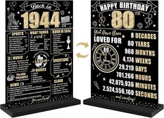 Black Gold 80th Birthday Decorations Back in 1944 Table Sign for Women Men, T…