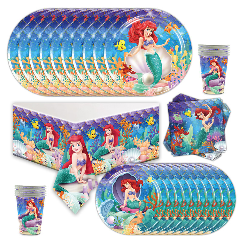 Ariel Princess Ariel Party Supplies Set Plates Cups Tablecloth Napkins