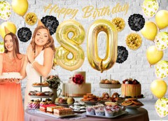 Gold & Black 80th Birthday Decorations – 40″ Number Balloons & More -Boy or Girl