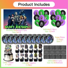 Beetlejuice Party Supplies Set Plates Balloons Cake Toppers Banner Tablecloth