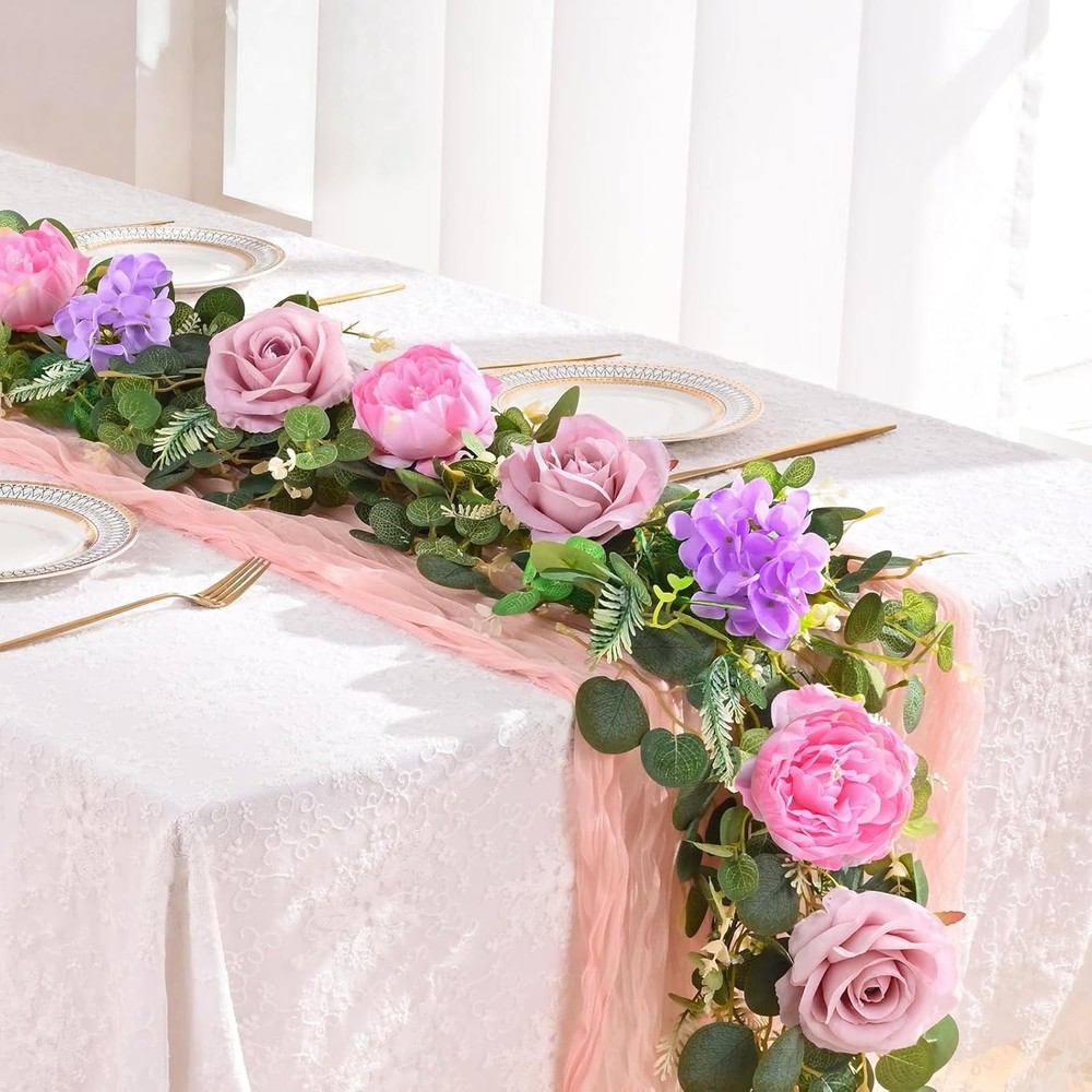 6 FT Artificial Flower Garland Real Touch Fake Pink Floral Rose Peony Garland